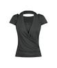 Aejeuyua Lace Cowl Neck T-Shirt Charcoal