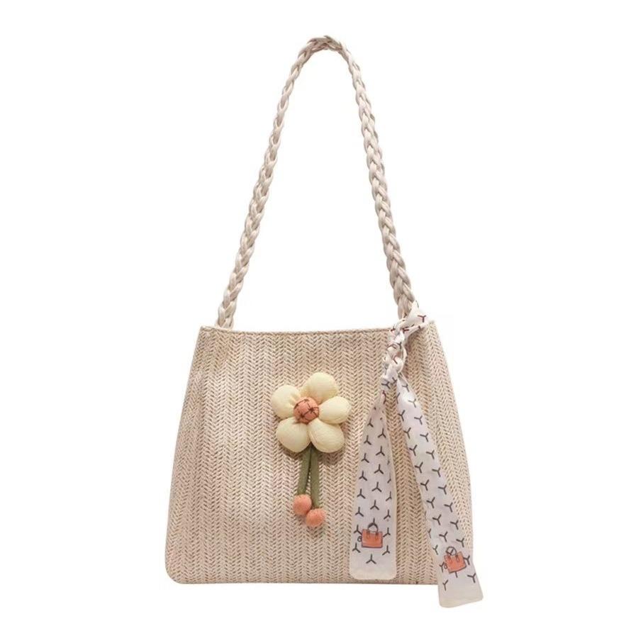 Holiday Seaside Woven Straw Bag Women'S Large-Capacity Rattan Handheld Shoulder Bag Commuter Tote Bag