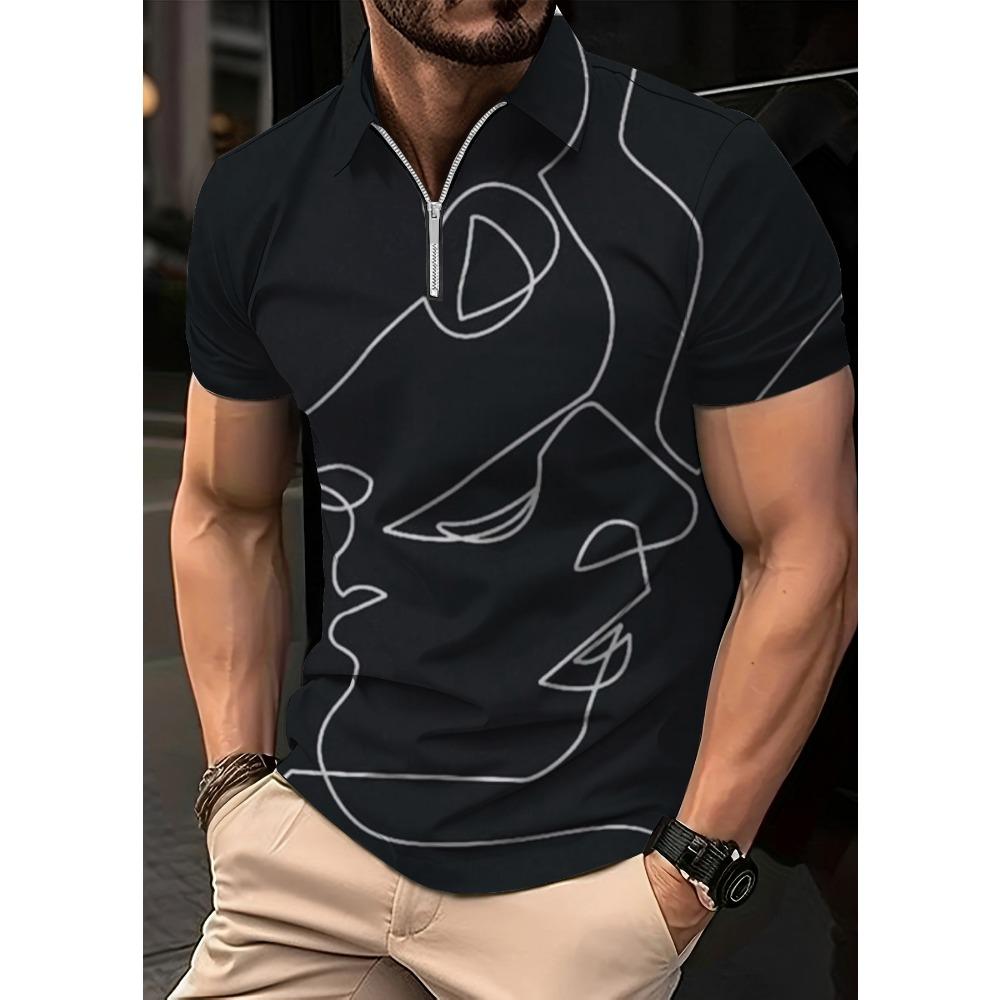 Men's striped printed shirt, short sleeved polo shirt, casual, big, fashionable, summer novelty