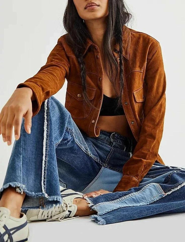 

Женская рубашка коричневого цвета из натуральной овчины ручной работы, стильная повседневная официальная одежда 3XL коричневый