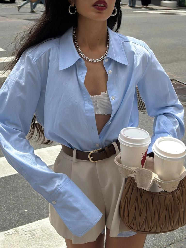 2026 Spring/Summer Women's Blue Long Sleeve Loose Cardigan Top