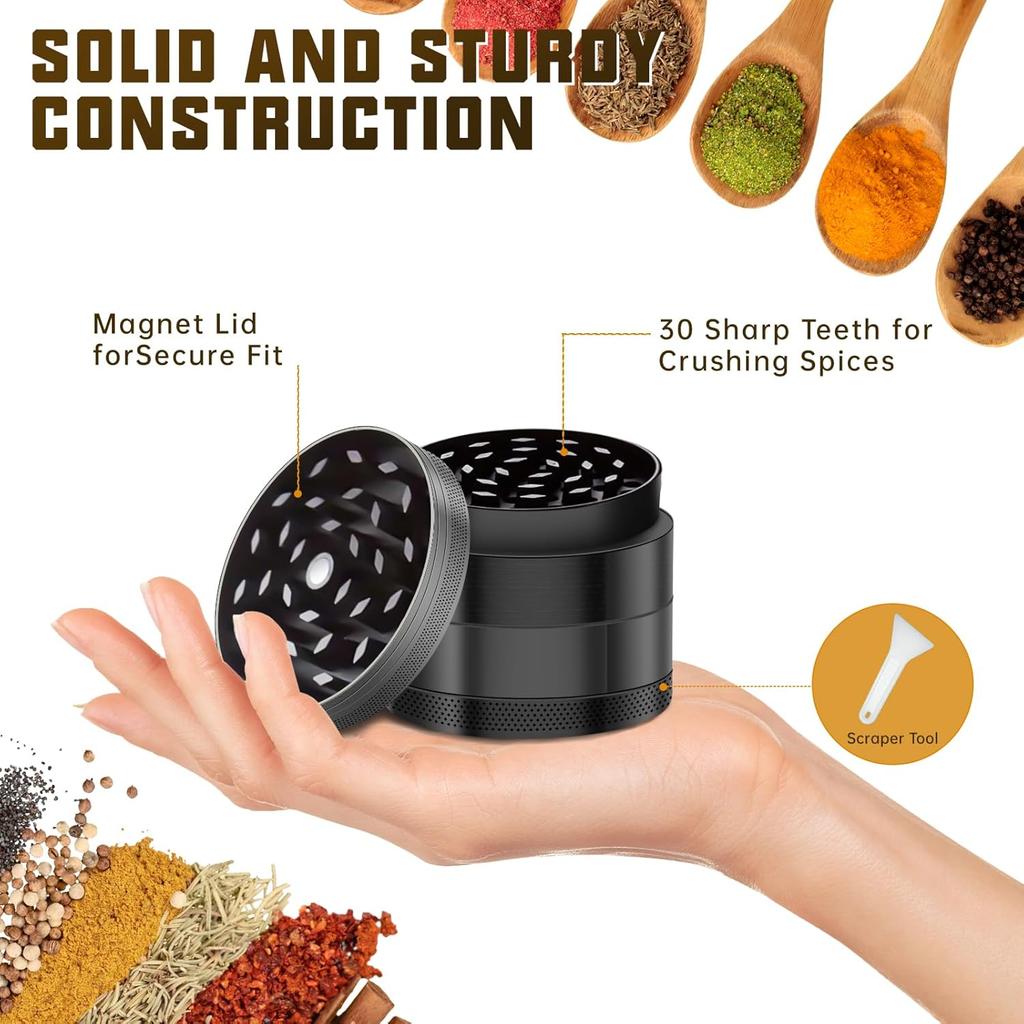 40mm 4-layer Metal Herbal Spice Grinder Made of Aluminum-zinc Alloy with Scraper Kitchen Utensil Smooth Portable Grinding Tool