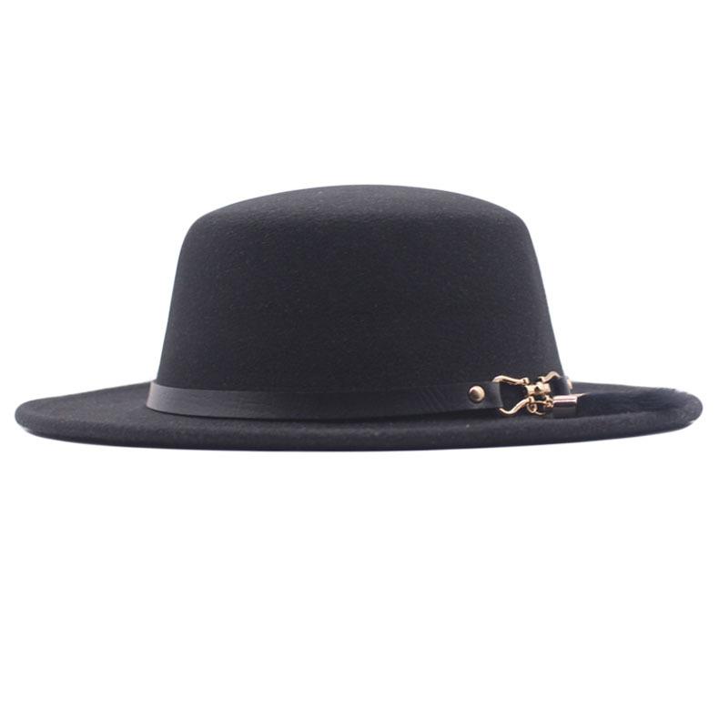 Nouveau chapeau haut de forme à dessus plat pour l'automne et l'hiver, accessoires en fourrure de lapin, chapeau en laine, chapeau panama jazz, chapeau en feutre à larges bords