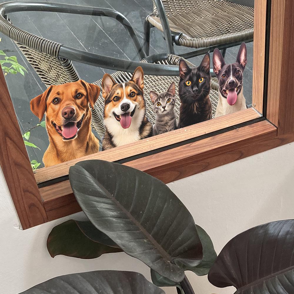 Dog and Cat Animal Combination Glass Window Home Background Beautification Window Stickers