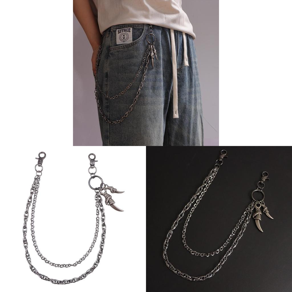 Hip Hop Double Layer Gun Black Metal Belt Chain With Large Eagle Claw Pendant For Men And Women