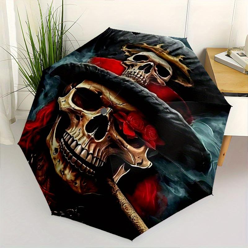 1pc Skulls in Hats Automatic Opening and Closing Umbrella, Lightweight 3-Fold, With Cute Cartoon Characters, Suitable for Home, Outdoor and Daily