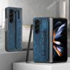 For Samsung Z Fold 6 5 4 3 Folding Screen Elastic Telescopic Leather Bag Wrist Strap with Pen Insertion Phone Case