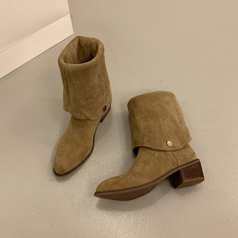 Fashion Tall Fashion Boots Women's Fashion Pointed Toe Suede Sleeve Studded Non-Slip Wear-Resistant Block Heel Shoes