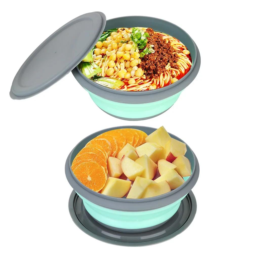 3Pcs/Set Portable Folding Lunch Box with Lid Silicone Food Container Folding Salad Bowl Tableware Set