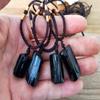 Fashion Black Tourmaline Stone Pendant with Rope Faux Gem Specimen Birthday Gift