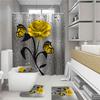 4PCS Flowers Rose Print 3D Shower Curtain Waterproof Polyester Bathroom Curtain Anti-slip Bath Mat Toilet Rugs Carpet Bath Sst Decor