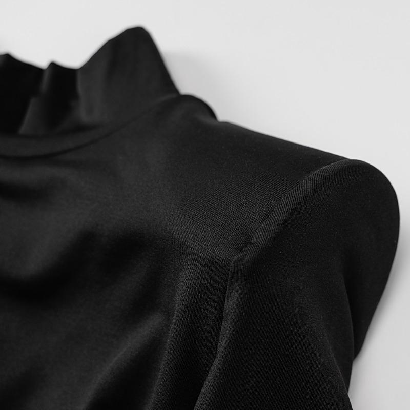 Street Shoulder Padded Slim Slit Party Sexy Dress Women Autumn Long Sleeve High Neck Temperament Casual Dresses Women Elegant Black Short Dress 25826