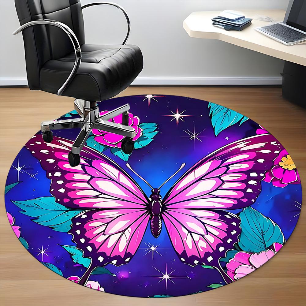 1PC Butterfly Flowers Office Round Area Rug, Indoor Mat Suitable ForOffice, Under Office Chairs Bedroom Living Room Home Decor, Room Deco, D018