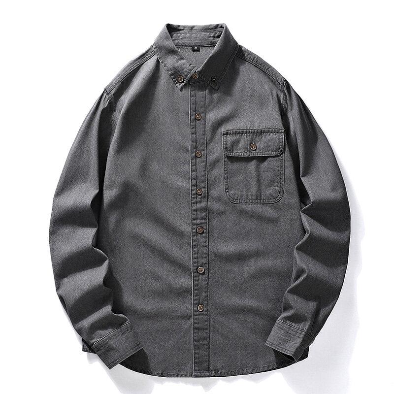 2025 Spring Mens Casual Denim Shirt Fashion Casual Cotton Slim Fit Cowboy Long Sleeve Shirt Male Japanese Vintage Shirts