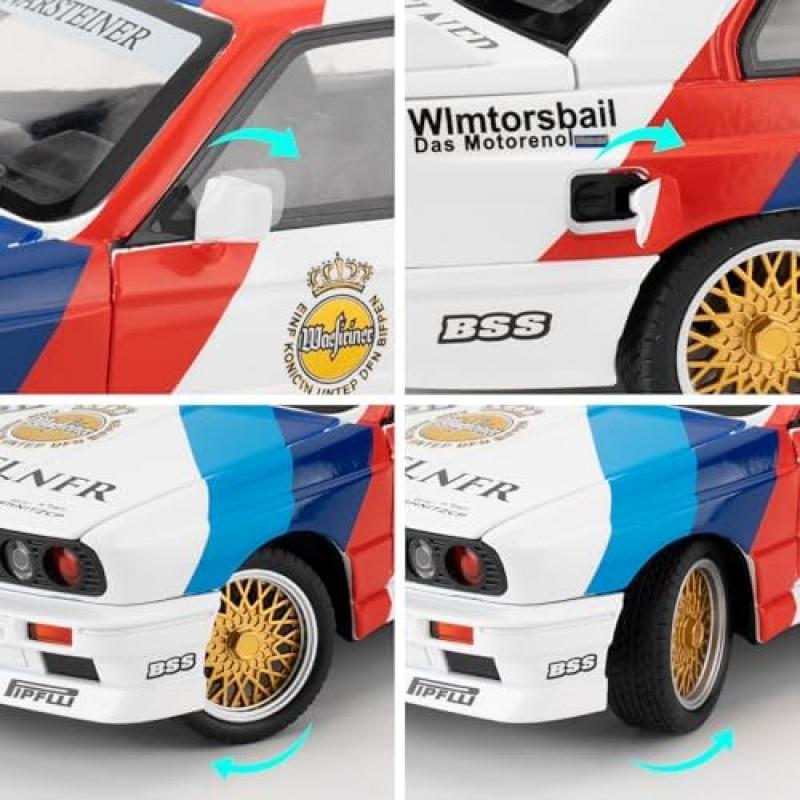 Imtfzct 1:M3 Die-Cast Modellauto im Maßstab 1:24, Weiße Sammleredition mit Sound & Licht und Rückziehfunktion, Spielzeugauto Geschenk für Kinder