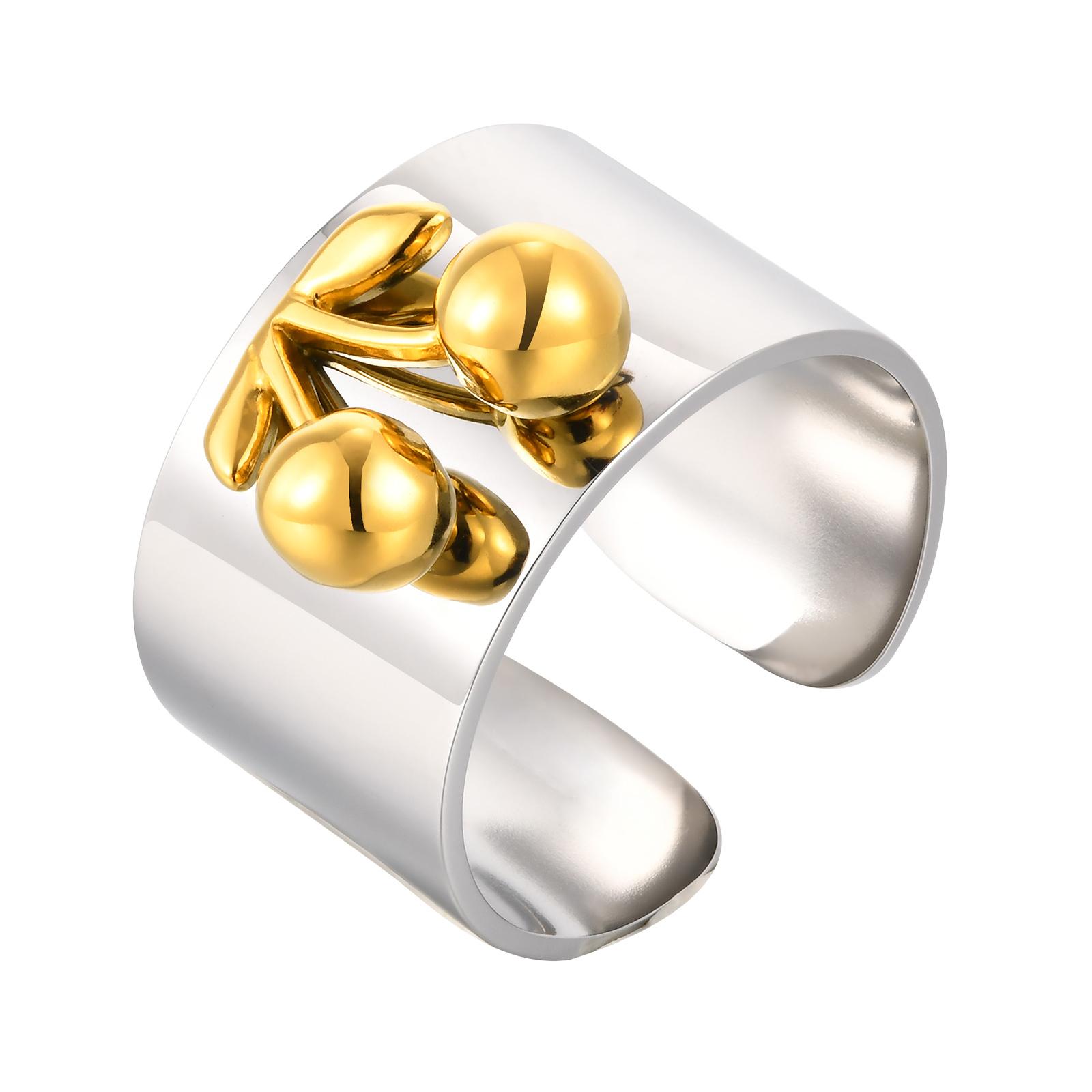 

Two Tone Cherry Wide Open Ring, Stainless Stee Finger Rings for Women,18k Gold Plated Statement Jewelry