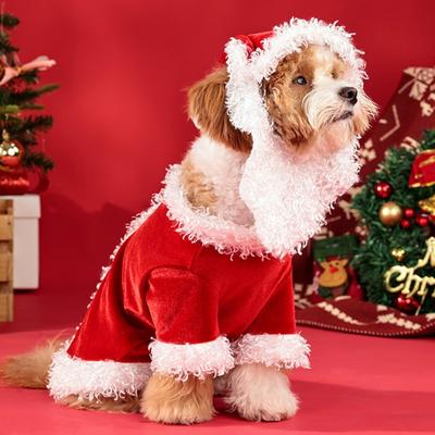 Christmas Themed Dog Clothing Velvets Plush Outfit Winter Wear With Snap Closures For Small Media Breeds