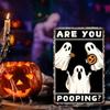 Ghost Metal Tin Sign - Retro Halloween Wall Decor, Rustic Bathroom Restroom Iron Plaque Art