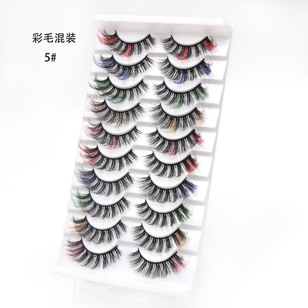 Manufacturer Wholesale 10 Pairs of Colored 3D False Eyelashes, European and American Multi-level Messy and Dense 3D Eyelashes, Cross-border Supply