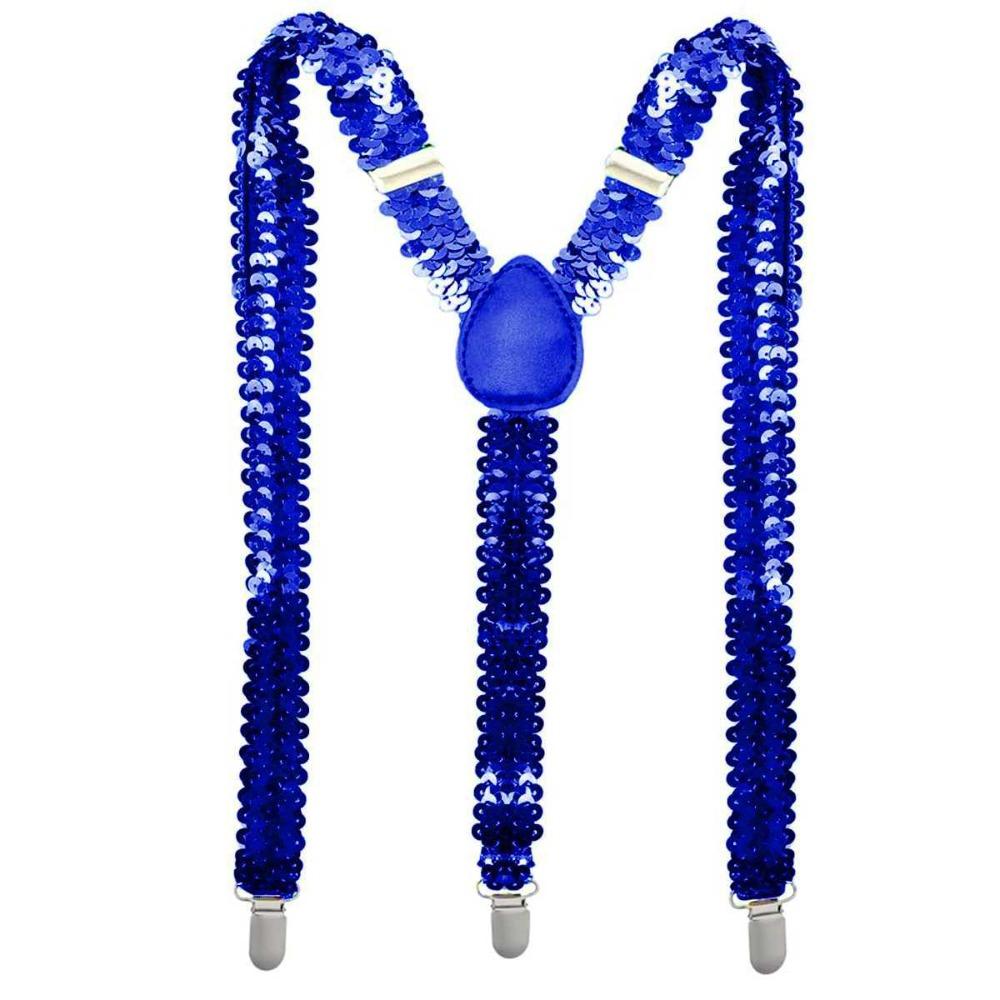 Shinning Fish Scale Sequin Suspenders Elastic Party Stage Performances Y-back Suspenders Adjustable 3-clip Metal Clip Suspenders