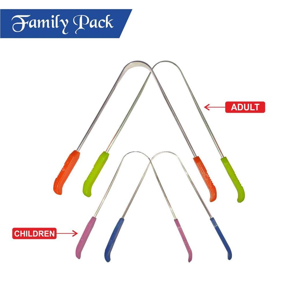 Nurpi steel Tongue Cleaners for adult & children (happy family) pack of 4