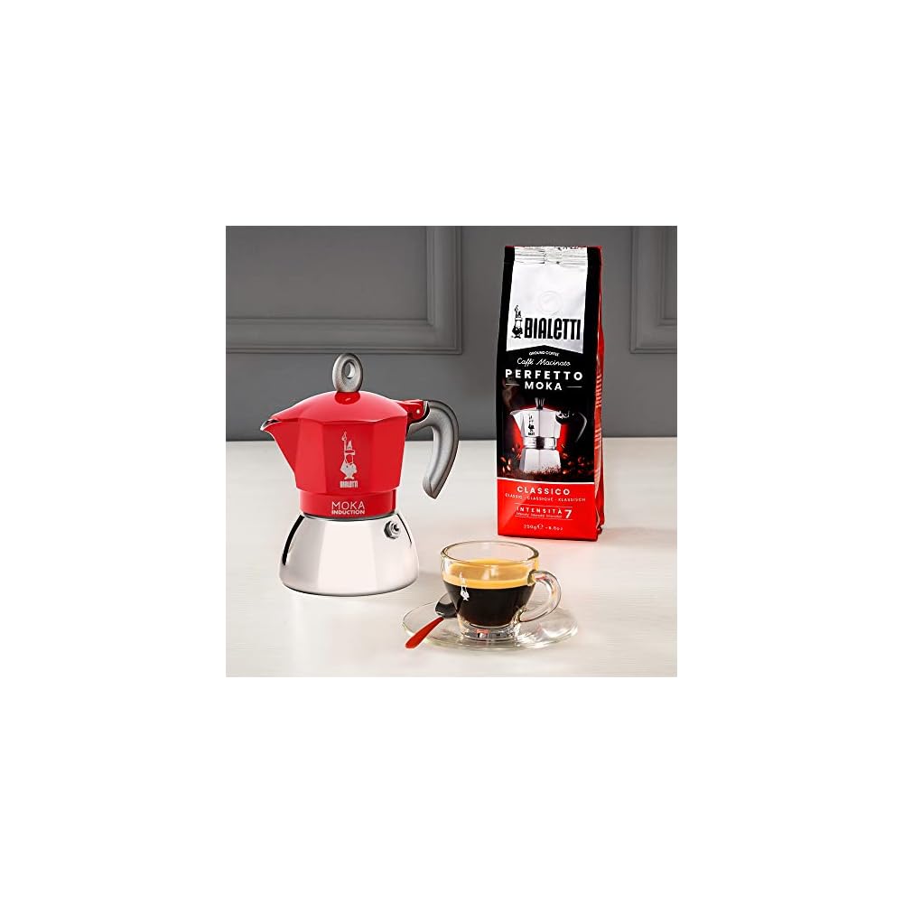 Bialetti Moka Induction Coffee Maker (Red, 6-cup capacity, induction compatible, stovetop