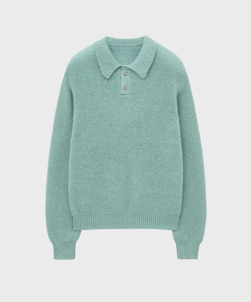 NOIRER Kid Mohair Crop Polo Knit (Aqua Mint)