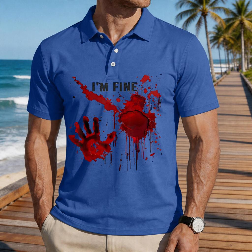 Men's Casual Short Sleeve Polo Shirt with Graphic Print Loose Fit Lightweight Comfortable Summer Top for Everyday Wear