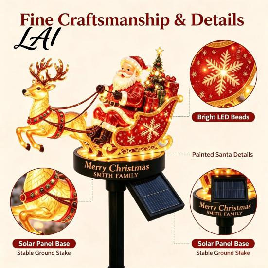 Warm White Festive Garden Lamps Santa And Reindeer Sleigh Solar Stake Light LED Christmas Pathway Holiday Landscaping Lighting Lamp Powered Outdoor