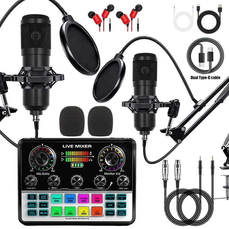 Mobile Phone Sound Card Type-C Converter & Microphone Set for English Podcasting & Live Broadcasts - F998