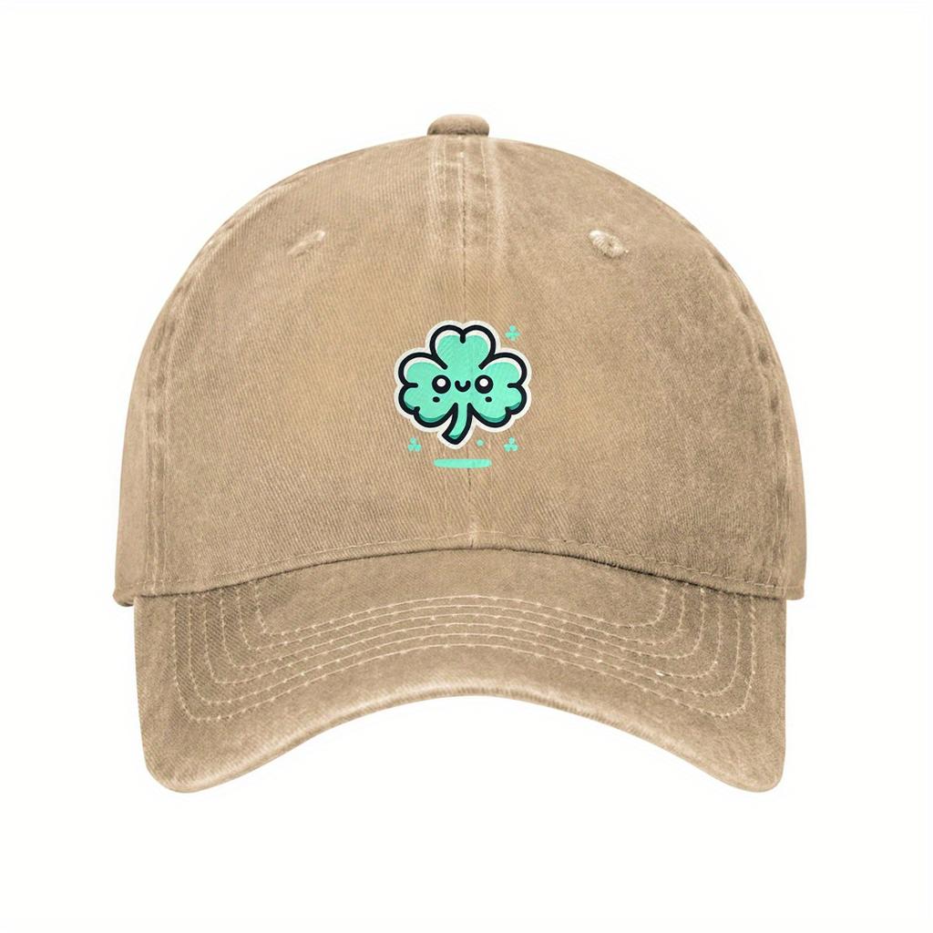Cute Owo Clover St Patrick Day Baseball Cap Black Denim Adjustable Dad Hat Unisex Casual