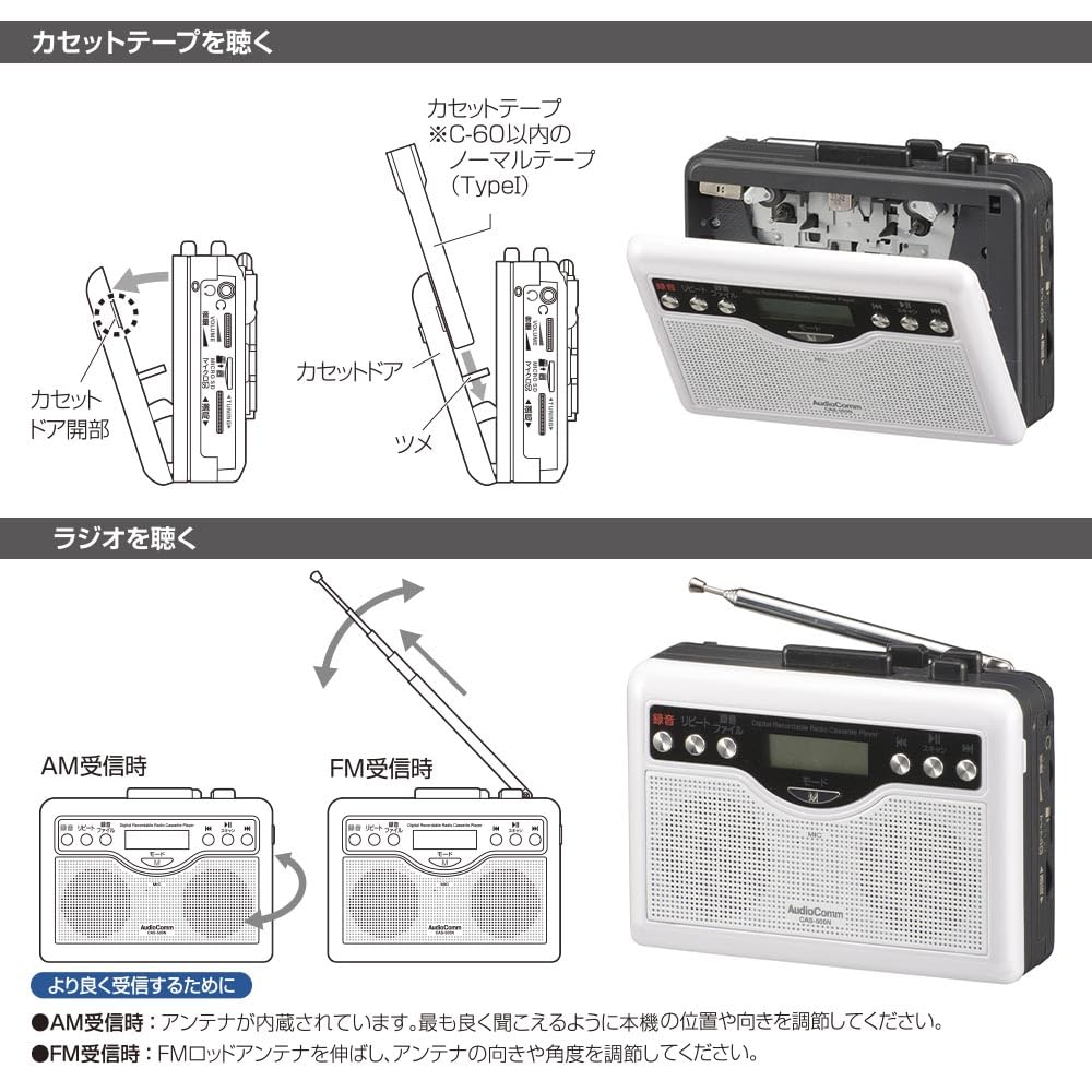OHM AudioComm Digital Recording Radio Cassette OHM Electric CAS-500N 03-5568