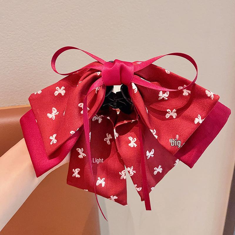 Children s Red Satin Bow Claw Clip - High Ponytail Hair Accessory