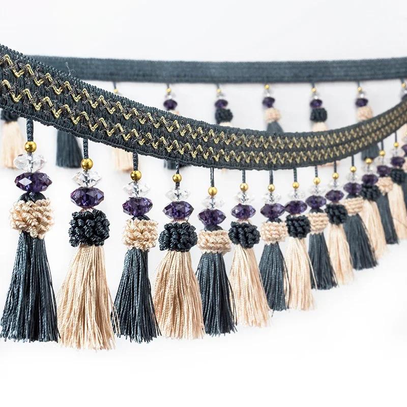 Lace Tassel Fringe Trim with Crystal Embellishment 1-5M Ribbon for Sewing Curtains Cushions Upholstery Diy Craft Decoration