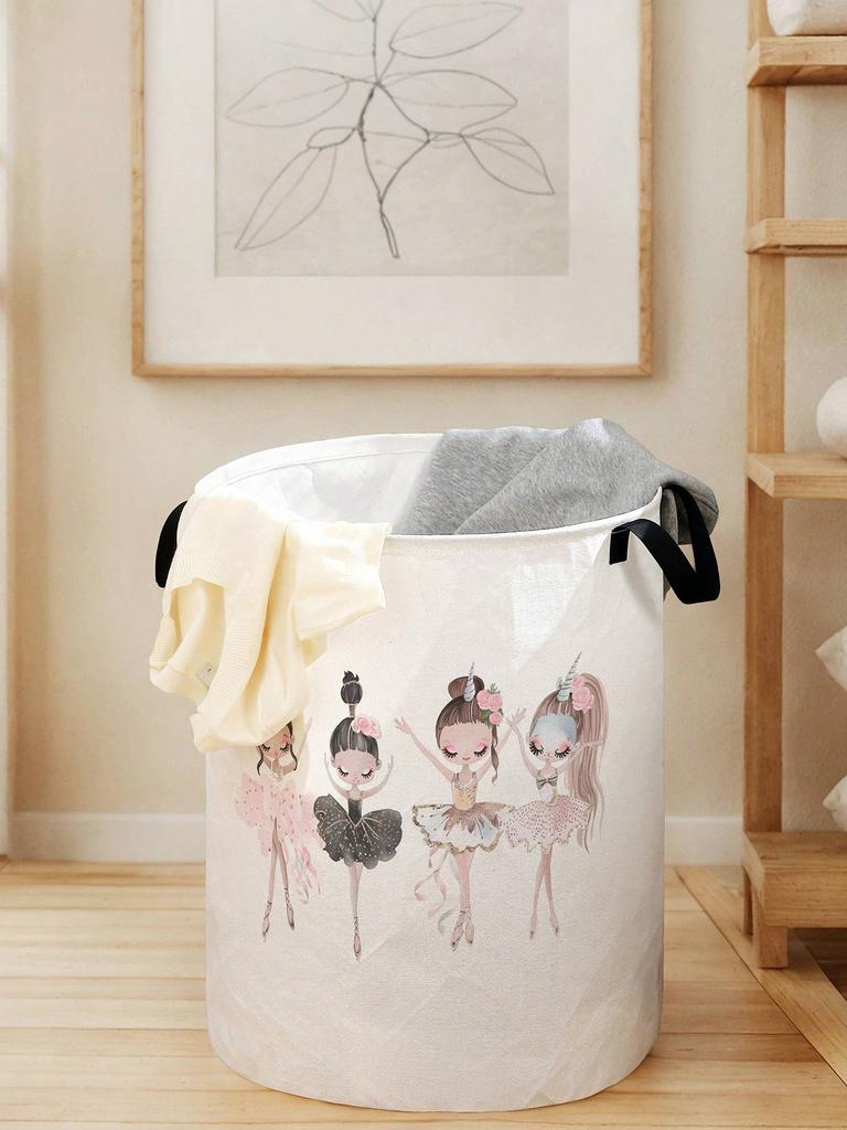 Ballet Dancer Laundry Basket Foldable Large Capacity Canvas Storage Bucket Children's Toy Clothing Storage Home Bathroom