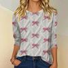 Women's Fashionable Casual Three-Quarter Sleeve Christmas Print Round Neck Top