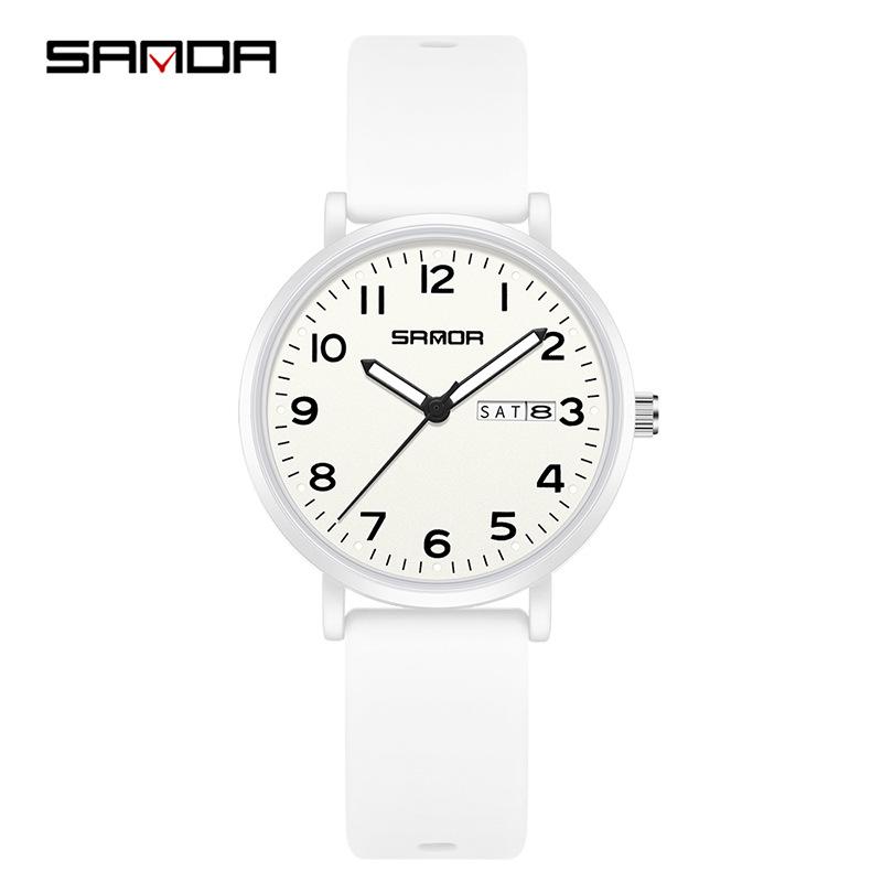 Sanda Quarzuhr Wasserdicht Leise Doppelkalender Unisex Uhr für Prüfung und Studium