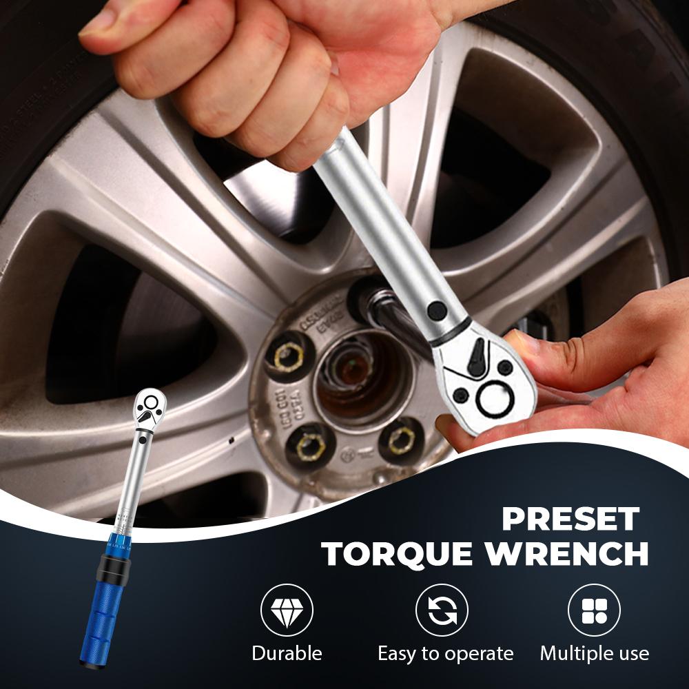 Preset Torque Wrench Kit 3/8" 1/4" 1/2" inch Adjustable Torque Wrench 72 Tooth Socket Wrench Mechanical  Repair Tool 5-350 N.m
