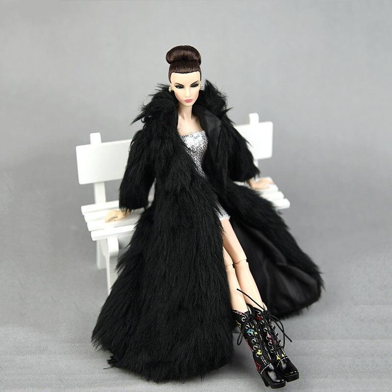 Příslušenství pro panenky Barbie, oblečení, parka, zimní super dlouhý kožešinový bílý kabát a stříbrné šaty, módní oblečení pro panenku 1/6