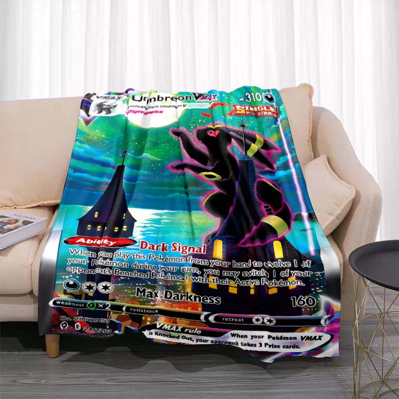 Cartoon Card Pokemon Pikachu Flannel Blanket Figures Home Sofa Lunch Break Blankets Children Student Blanket Nap Cover Kids Gift