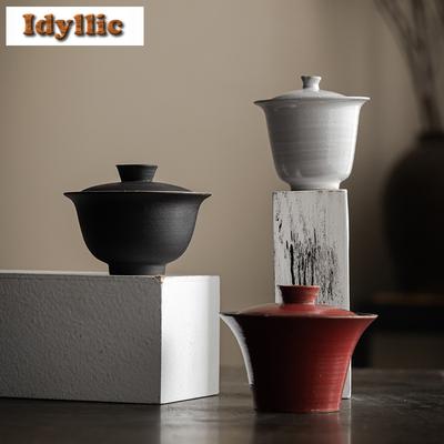 Wabi Sabi Stil Puder Yin Gaiwan Ästhetische Teeterrine Teeschale mit Deckel Set Teezubereitung Deckelschale Teeset Geschenk Zubehör Handwerk