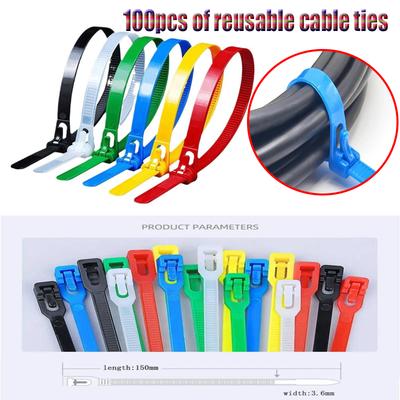 100PC/pack Nylon Detachable Cable Ties Colored Plastics Reusable Cable Ties Nylon Loop Wrap Zip Ttype Cable Tie Wire Bandage Tie