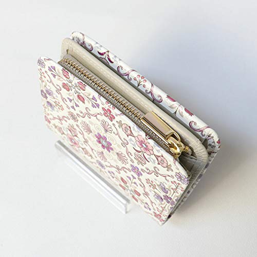 [Asakusa Bunko] Yuzen-dyed Bifold Wallet with L-shaped Zipper, Oriental Pattern, Edo Komon Pattern, Leather, Edo Purple