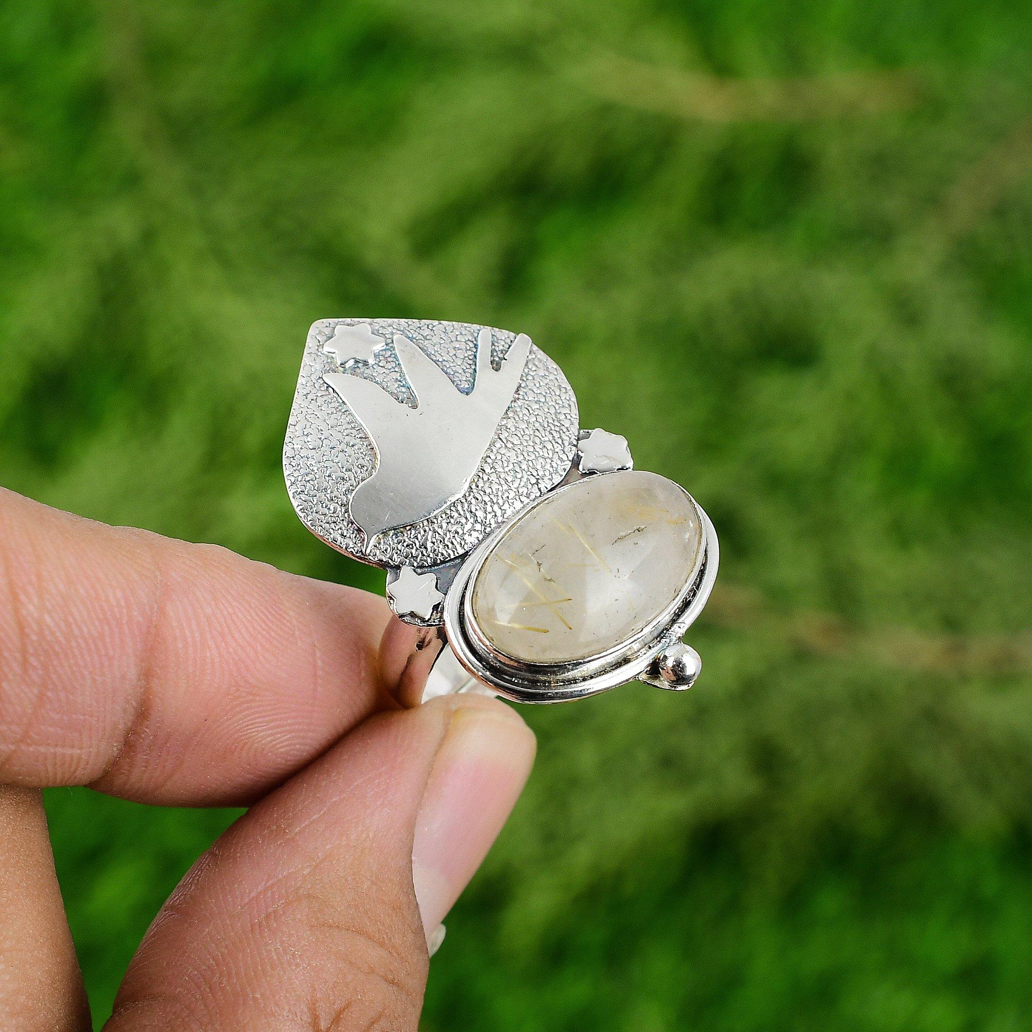 

Gift For Her 925 Silver Natural Golden Rutile Solitaire Bird Adjustable Ring Adjustable