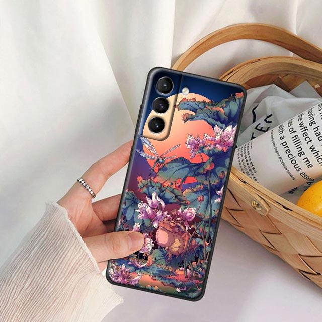 Japanese Style Art Ukiyo-e Phone Case For Samsung Galaxy S25 S24 Ultra S23 Plus S20 S21 FE S22 S24FE 5G Cases Black Soft Cover
