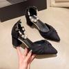 With skirt pearl high heels women's spring and summer new medium thick heel pointed head shallow mouth hollow sandals
