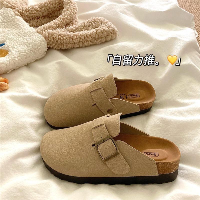 Good Texture Push~! 4cm Thick-soled Heightening Cork Boken Shoes Women's Autumn New Non-slip Bag Head Boken Slippers