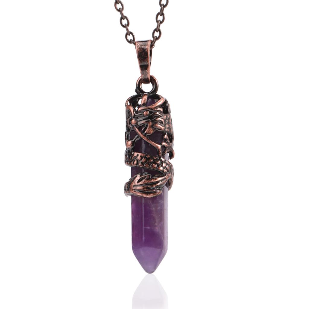 Dragon Crystals Necklace Stone Quartz Necklaces Natural Crystal Pendant Hexagonal Pendant Amethysts Jewelry for Women Men E853