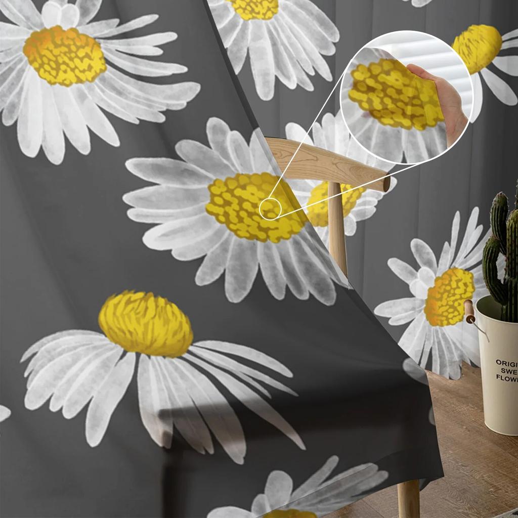 Daisies Watercolor Texture Tulle Curtains Living Room Kitchen Chiffon Curtain Bedroom Balcony Sheer Curtain Fashion Home Decor