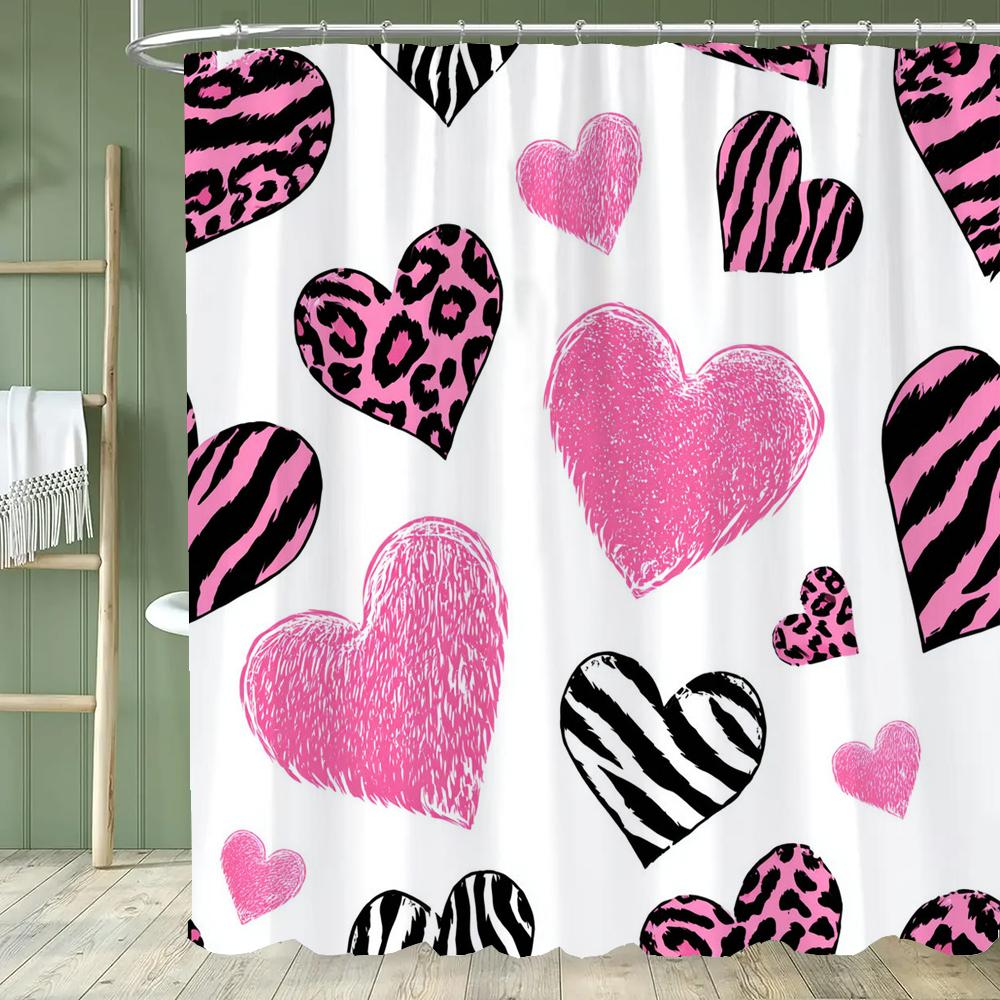 Modern Red Love Pattern Shower Curtain,Lover Printed Polyester Fabric Decorative Bathroom Curtain, Home Curtain with Hooks